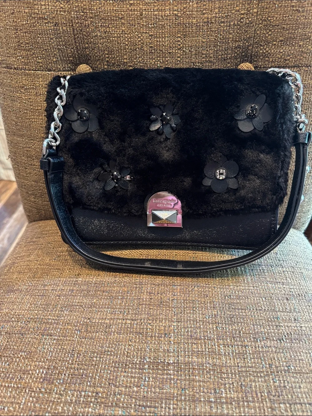 Kate Spade Neve Shearling Embellished Medium Convertible Flap Shoulder bag